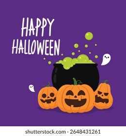 Caldeirão de bruxas, vaso mágico de Halloween com poção verde. Caldeira de aço vetorial com fervura de cerveja mágica ou vapor goo. Chaleira de desenhos animados com veneno.