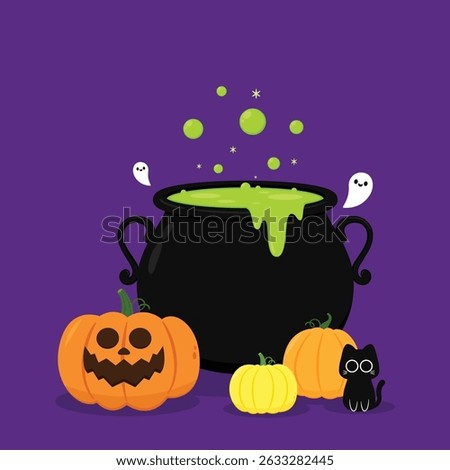 Witch cauldron, Halloween magic pot with green potion. Vector steel boiler with boiling magic brew or steaming goo. Cartoon kettle with poison.