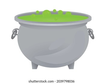 Witch cauldron with hot green potion 