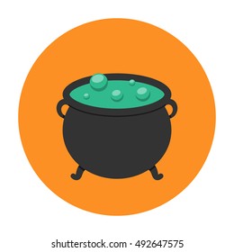 Witch cauldron icon flat