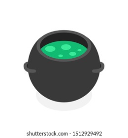 Witch cauldron isometric icon. Halloween concept. Vector illustration.