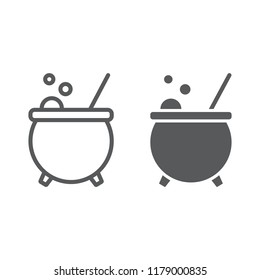 Witch cauldron line and glyph icon, magic and witchcraft, pot sign, vector graphics, a linear pattern on a white background, eps 10.