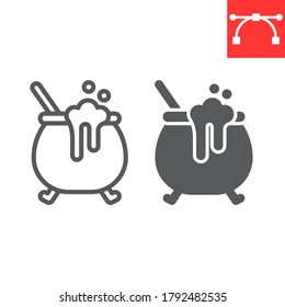 Witch cauldron line and glyph icon, halloween and scary, witch pot sign vector graphics, editable stroke linear icon, eps 10