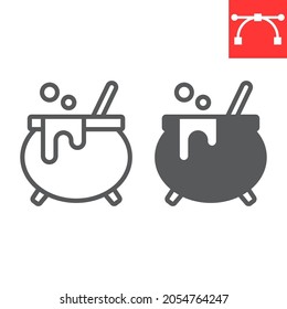 Witch Cauldron Line And Glyph Icon, Holiday And Halloween, Witch Pot Vector Icon, Vector Graphics, Editable Stroke Outline Sign, Eps 10.