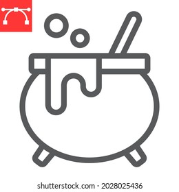 Witch cauldron line icon, holiday and halloween, witch pot vector icon, vector graphics, editable stroke outline sign, eps 10.