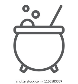 Witch cauldron line icon, magic and witchcraft, pot sign, vector graphics, a linear pattern on a white background, eps 10.