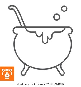 Witch cauldron line icon, outline style icon for web site or mobile app, halloween and magic, witch pot vector icon, simple vector illustration, vector graphics with editable strokes.