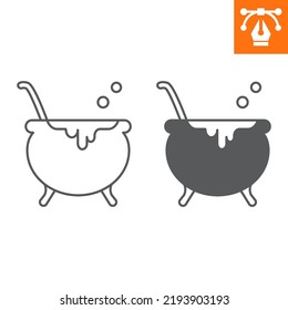 Witch cauldron line and solid icon, outline style icon for web site or mobile app, halloween and magic, witch pot vector icon, simple vector illustration, vector graphics with editable strokes.