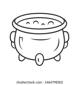 Witch cauldron linear icon. Thin line illustration. Brew potion. Wicked witchcraft & sorcery. Iron pot, boiler with boiling magical poison. Contour vector isolated outline drawing. Editable stroke