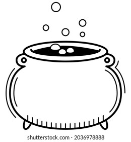 witch cauldron in linear style icon for halloween