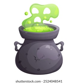 Witch cauldron with magic potion. Halloween wizard pot   isolated on white.