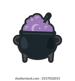 witch cauldron with outline in flat vector design.