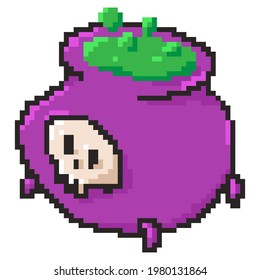 Witch cauldron pixel art vector Halloween icon isolated on a white background.