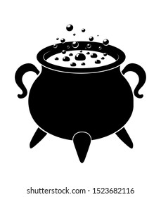 Witch Cauldron Poison Brew Silhouette Isolated On White Background