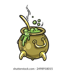 Witch Cauldron With Poison Cartoon Hand Drawn Illustration