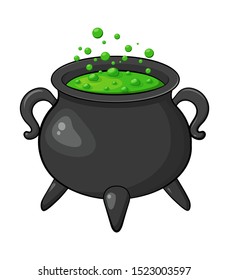 Witch cauldron poison green brew isolated on white background