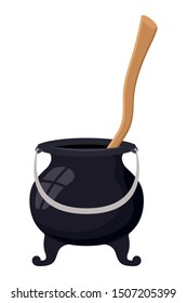 witch cauldron pot and wooden mixer