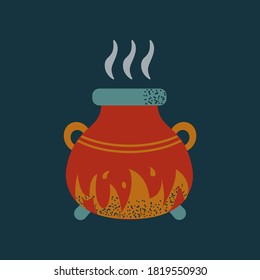 Caldera de bruja con poción para el hechizo. Cocina envenenada mágica en una olla. elemento Halloween.