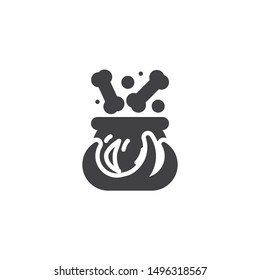 Witch cauldron potion vector icon. filled flat sign for mobile concept and web design. Boiling pot with human bones glyph icon. Symbol, logo illustration. Vector graphics
