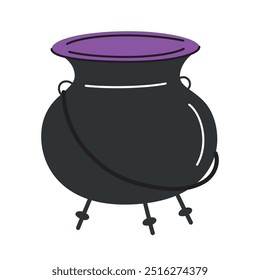 Witch cauldron for potions, perfect for Halloween decor and spooky scenes. Vector illustration with mystical and eerie atmosphere, ideal for fantasy and Halloween themed designs