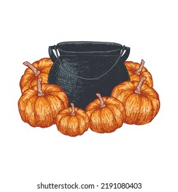 Witch Cauldron with Pumpkins | Farmhouse | EPS10