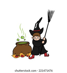 Witch and cauldron recipe cartoon vector