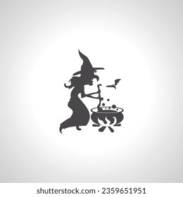 witch with cauldron silhouette icon