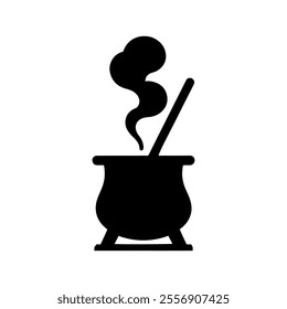 Witch cauldron with smoke silhouette vector illustration design on white background.