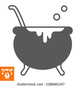 Witch cauldron solid icon, glyph style icon for web site or mobile app, halloween and magic, witch pot vector icon, simple vector illustration, vector graphics with editable strokes.