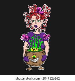 witch cauldron vector image on an isolated background, sticker drawing eps