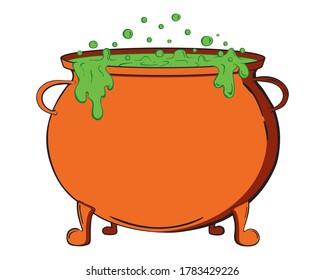 Witch cauldron vector isolated on the white background. Hand drawn illustration for print design, banner, logo, poster