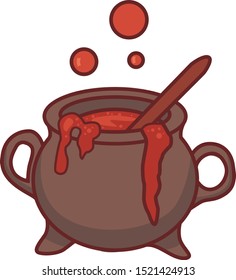 Witch Cauldron Vector Potion Brewing Red Liquid bubbles