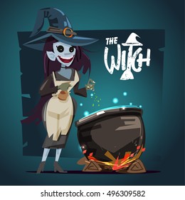 Witch character with cauldron. halloween concept - vector illustration