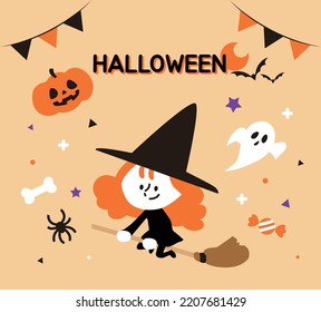 Witch character flying in the sky with a broom