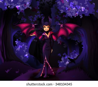 Witch character in front of dark forest