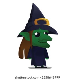 Witch Chibi character wearing Hat in cartoon style vector flat illustration perfect for Halloween design asset item