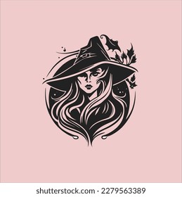 witch circular logo design, modern witch icon illustration