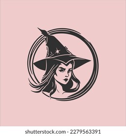 witch circular logo design, modern witch icon illustration