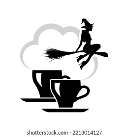 witch and coffee cups, vector 