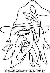 Dibujo manual de línea continua de bruja. La decoración de Halloween es sobria y minimalista. 