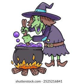 A witch cooking in a pot