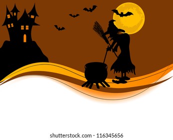 The witch cooks against the full moon