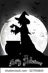 The witch cooks on the full moon. vector