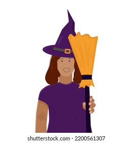 witch costume hat and broom