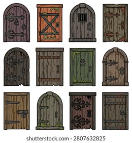 Witch cottage rustic doors grid collection featuring detailed wood textures and iron handles