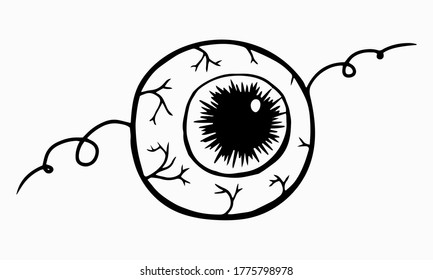 Witch creepy magic eye for postcard logo icons. Eyeball for mystical rites for Halloween. Magic potion ingredient. Stock vector hand drawn illustration isolated on white background.