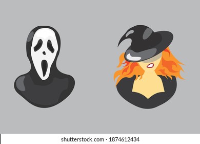 witch and cry icon, vector on gray background