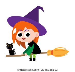 Witch . Cute halloween cartoon characters . Vector .