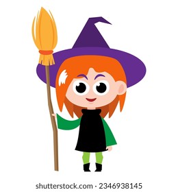 Witch . Cute halloween cartoon characters . Vector .