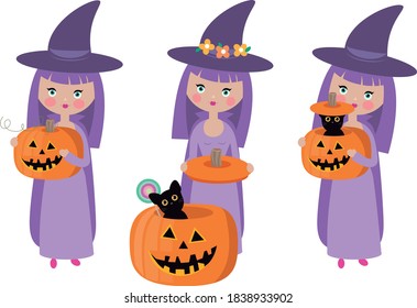 WITCH CUTE HALLOWEEN DIA DE LAS BRUJAS TEENAGE GIRL VECTOR KAREM HUAMAN